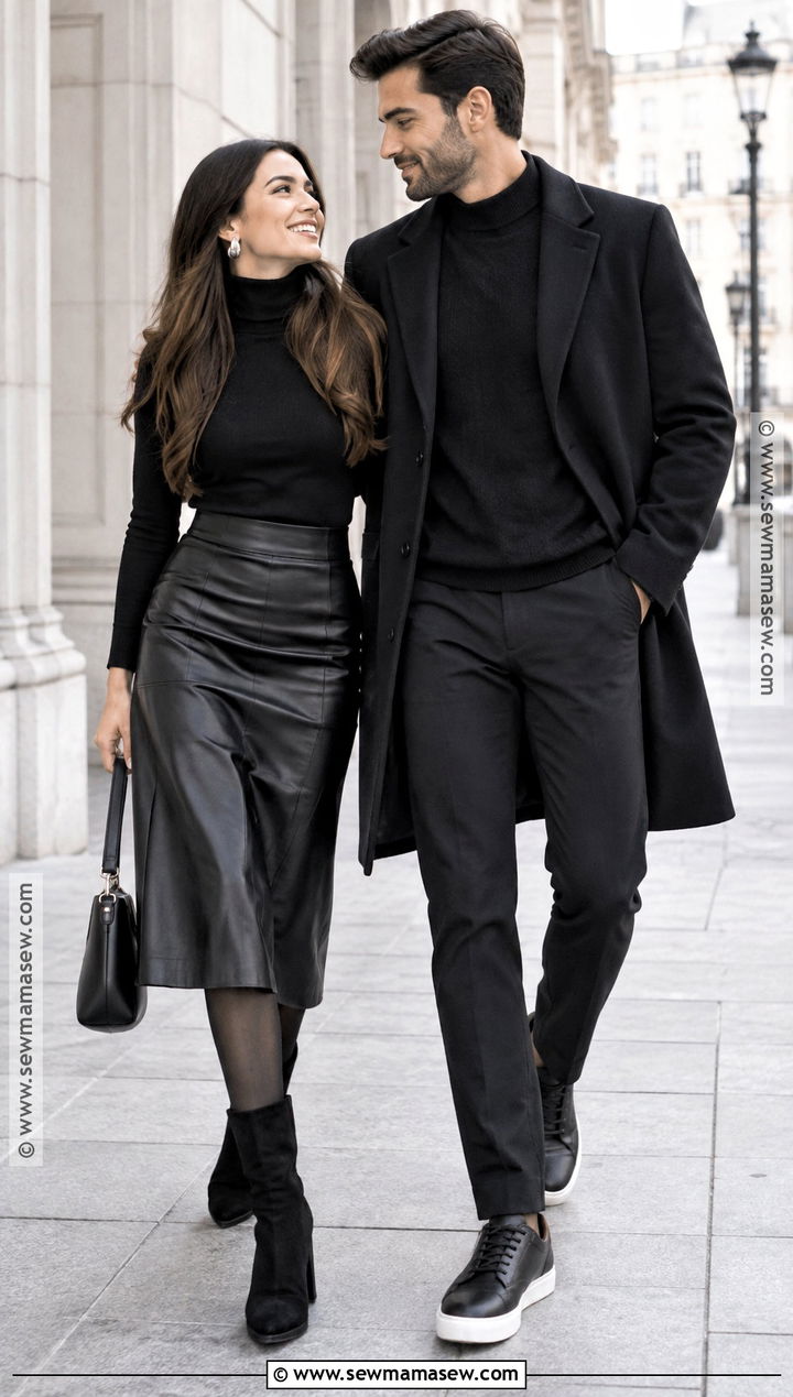 Monochrome Black Couple Fall Outfit - 25 couple fall outfits