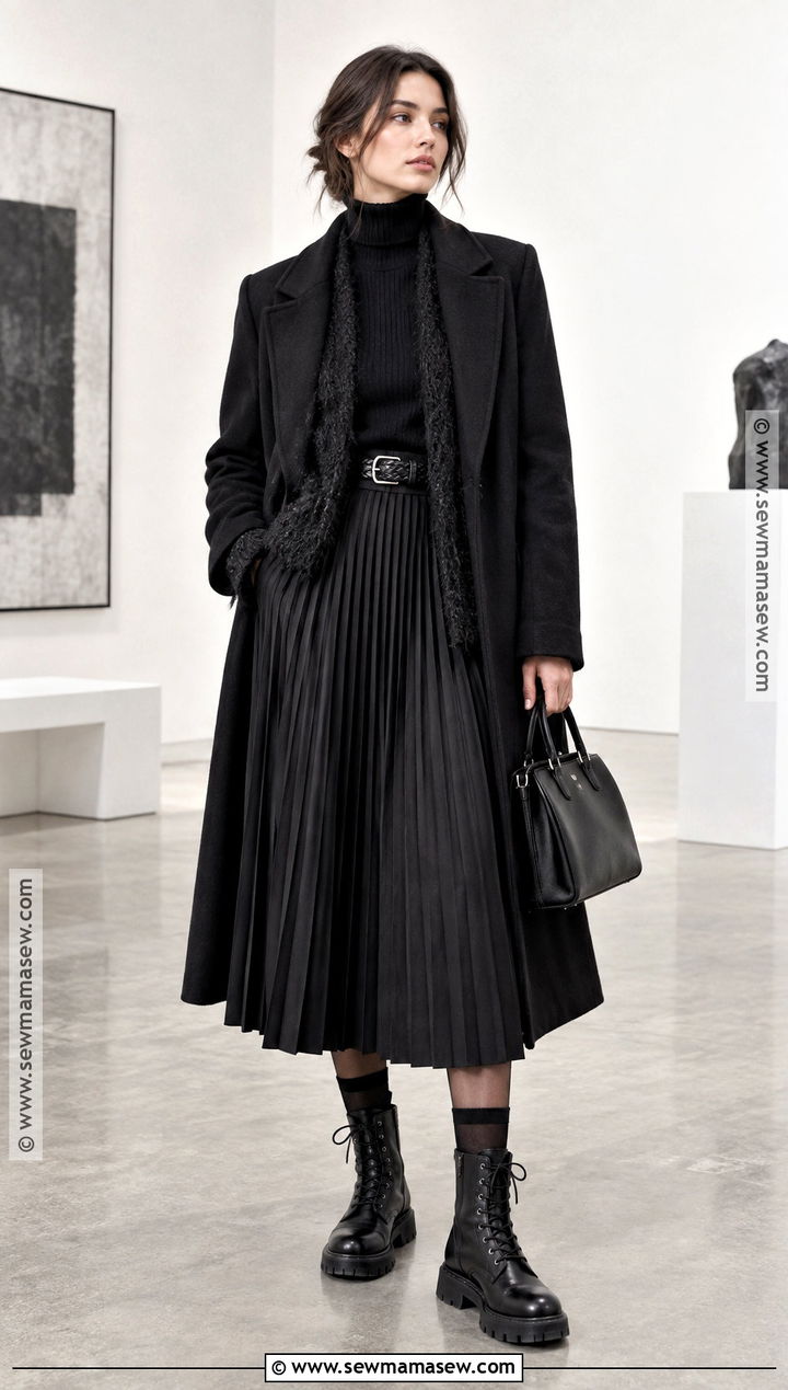 Monochrome Black Fall Outfit With Layered Textures - 15 fall outfit alternative ideas