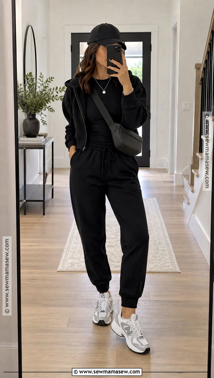 Monochrome Black Jogger Outfit With Hoodie - 15 Fall Jogger Outfits Casual
