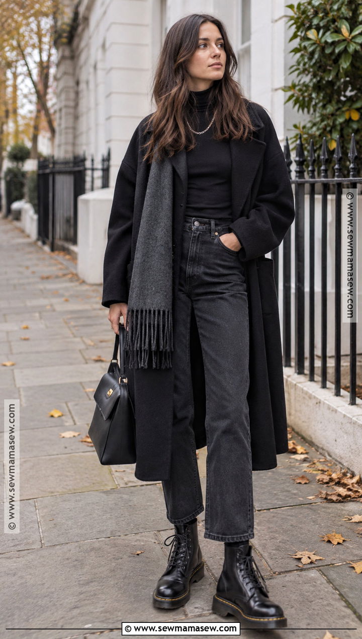 Monochrome Black Outfit With Doc Martens - 20 fall outfits with doc martens