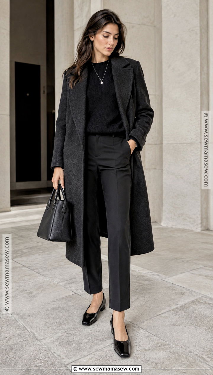 Monochrome Black Outfit With Flats - 20 Flats Outfit Fall Ideas