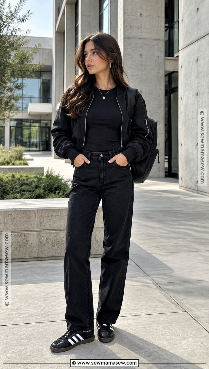 Monochrome Black Outfit With Sambas - 20 Back To School Outfits Sambas