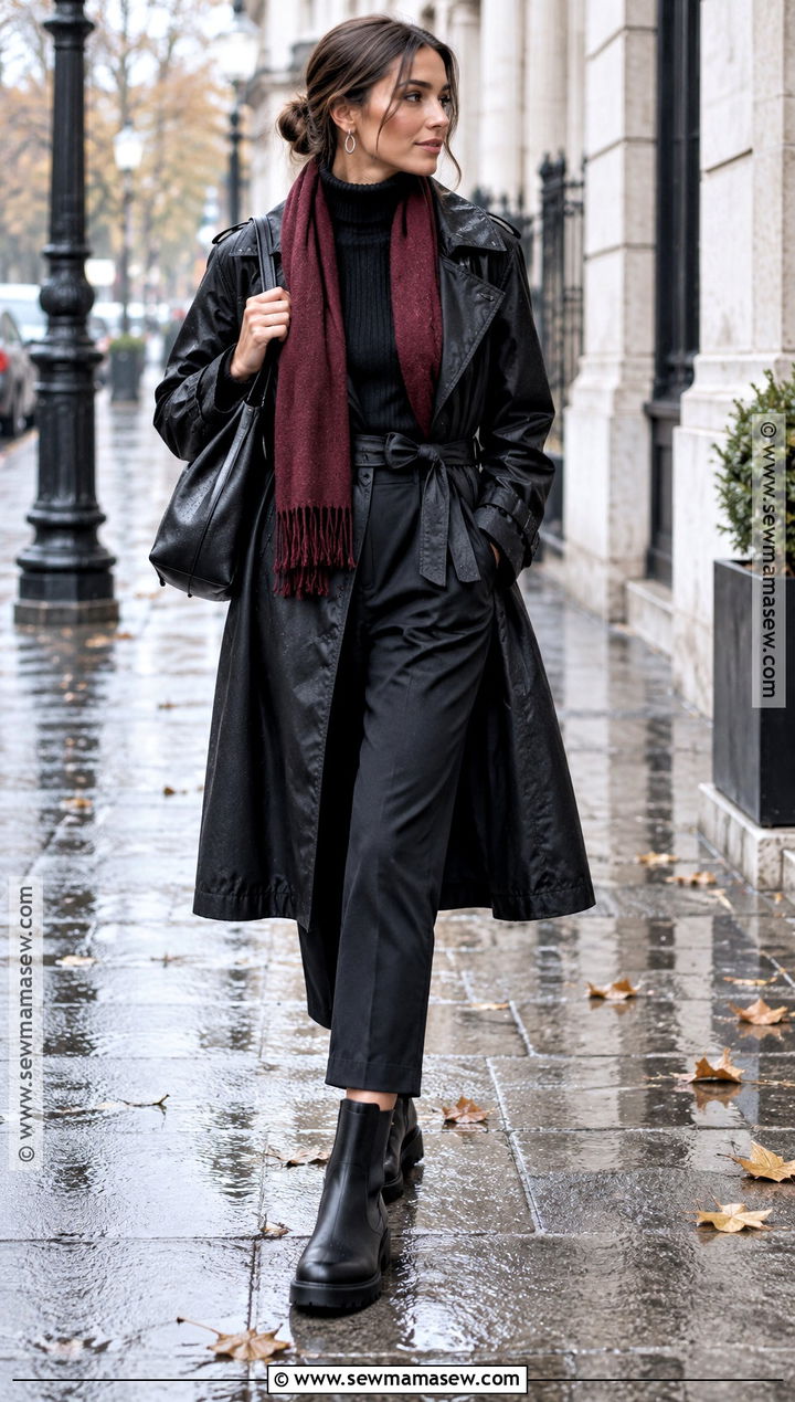 Monochrome Black Rainy Autumn Outfit - 20 rainy day autumn outfit ideas