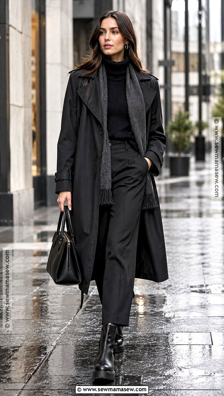 Monochrome Black Rainy Fall Outfit - 25 rainy fall outfit ideas