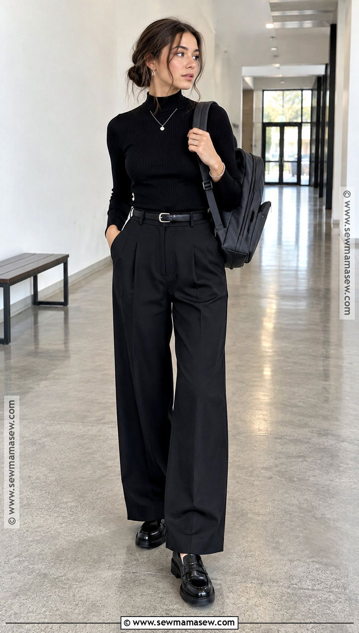 Monochrome Black Trousers Outfit - 20 back to school outfits classy