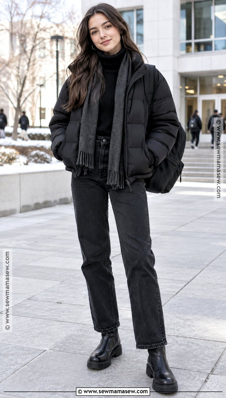Monochrome Black Winter School Outfit - 20 winter back to school outfits