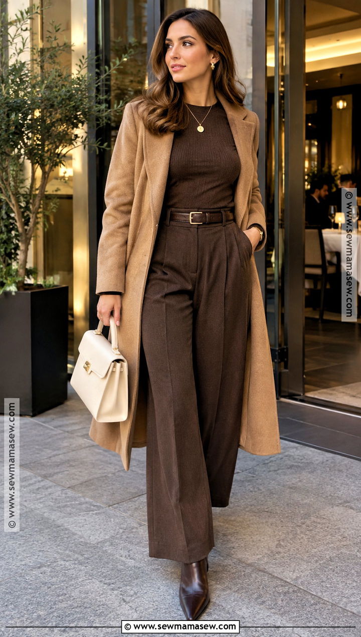 Monochrome Brown Autumn Dinner Outfit - 25 autumn dinner outfit ideas