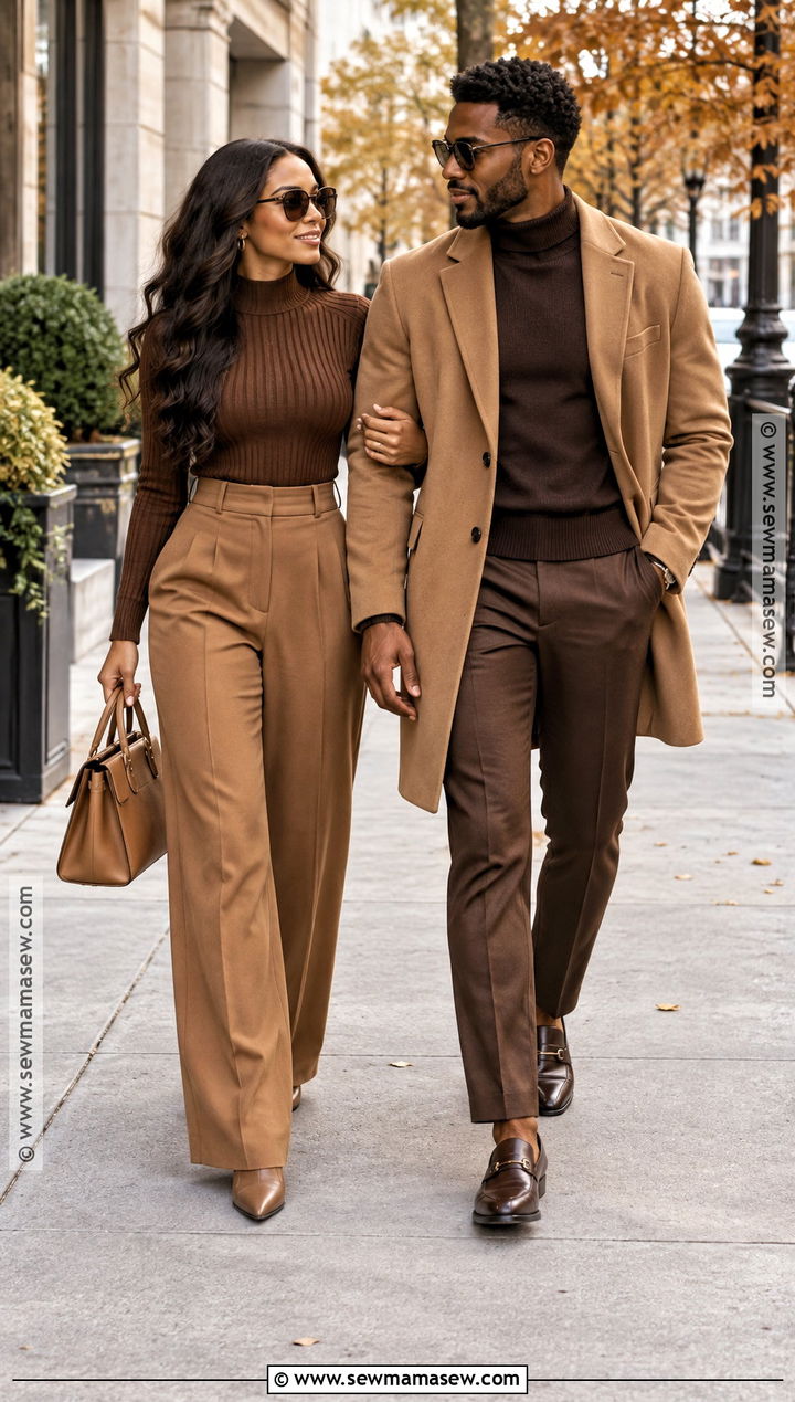 Monochrome Brown Couple Thanksgiving Outfit - 15 cute couple thanksgiving outfits