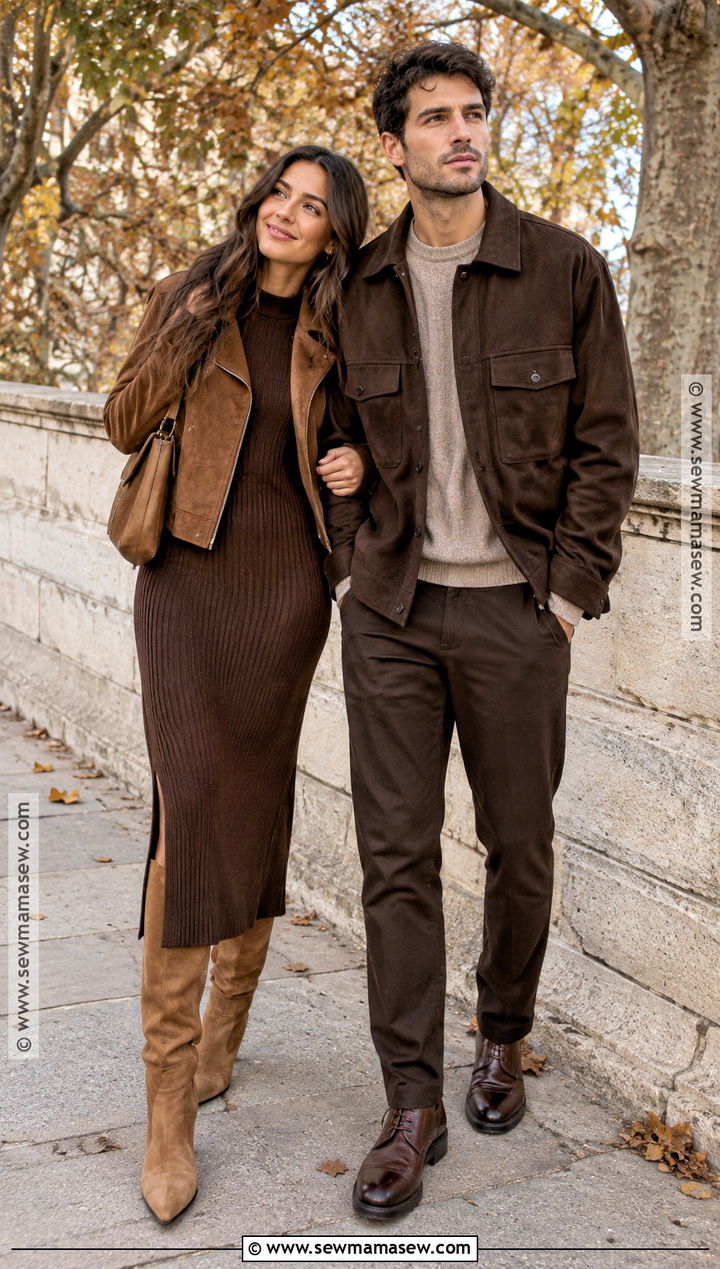 Monochrome Brown Fall Couple Outfit - 15 fall couple pics outfits