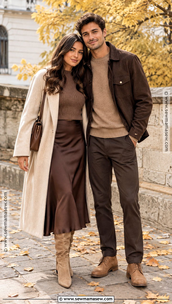 Monochrome Brown Fall Couples Outfit - 15 fall couples pics outfits