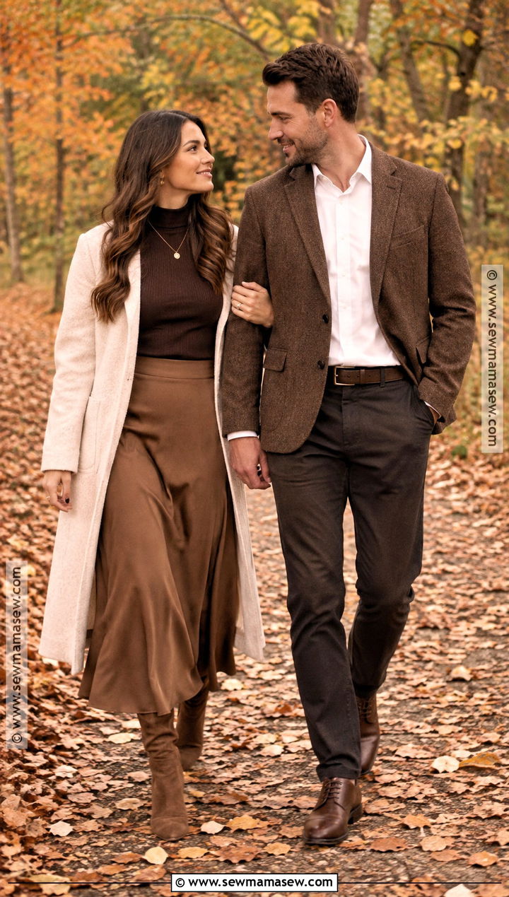 Monochrome Brown Fall Engagement Photo Outfit - 25 fall engagement photos outfits