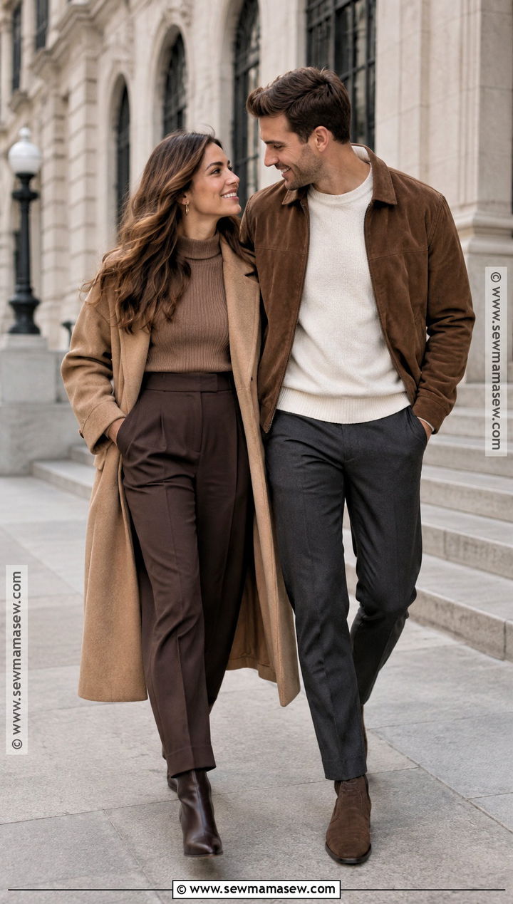 Monochrome Brown Fall Engagement Shoot Outfit - 20 engagement shoot outfit fall ideas