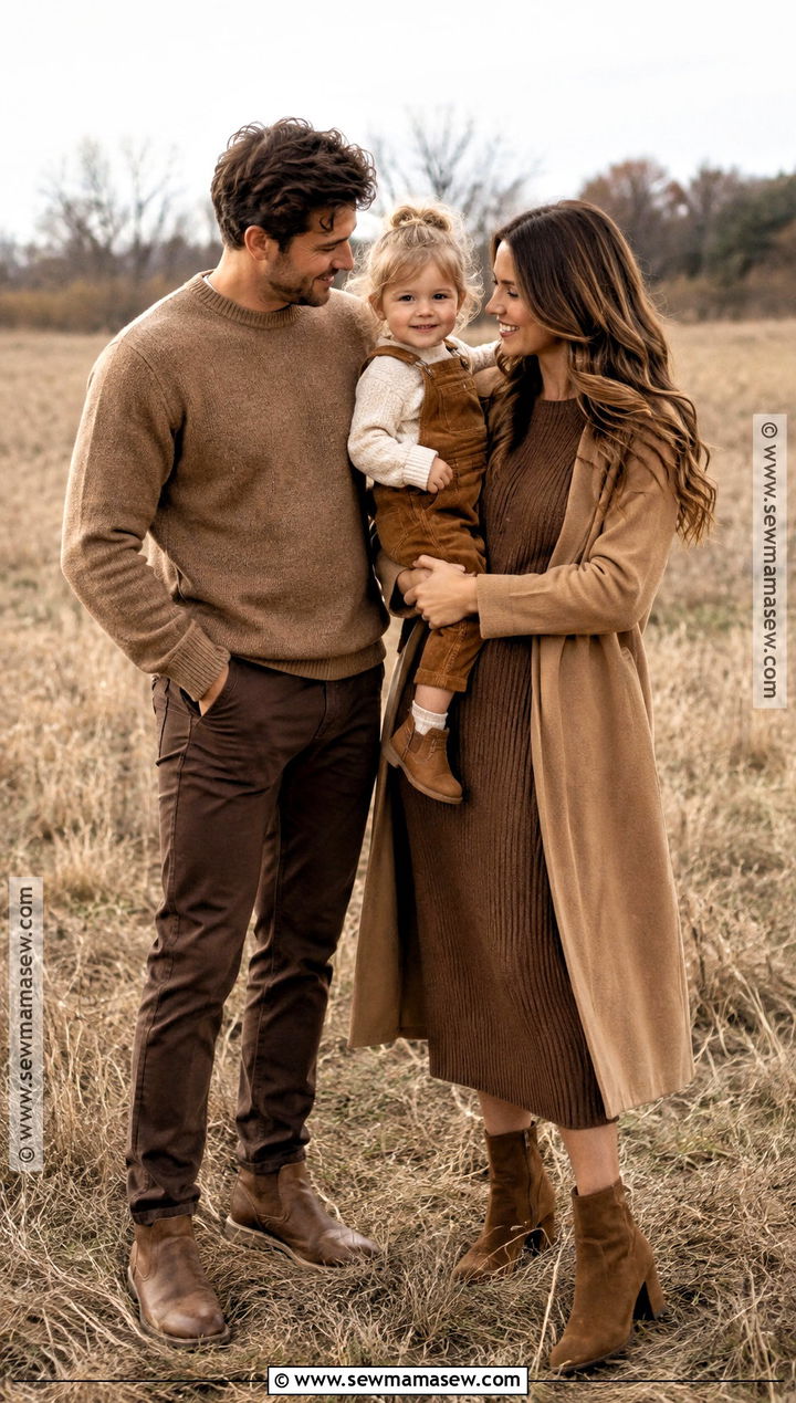 Monochrome Brown Fall Family Of 3 Photo Outfit - 20 fall family of 3 photo outfits