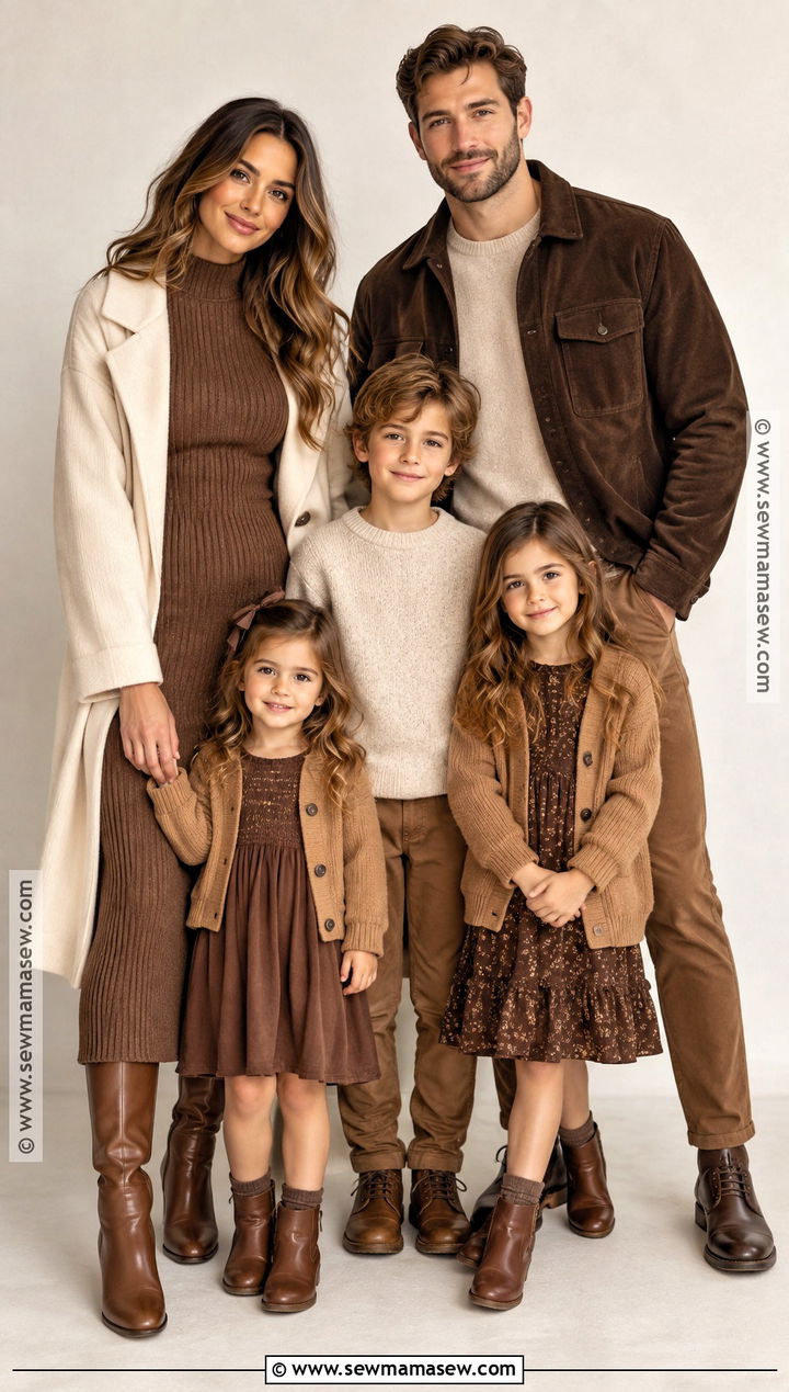 Monochrome Brown Fall Family Outfit - 20 Fall Photoshoot Family Outfits