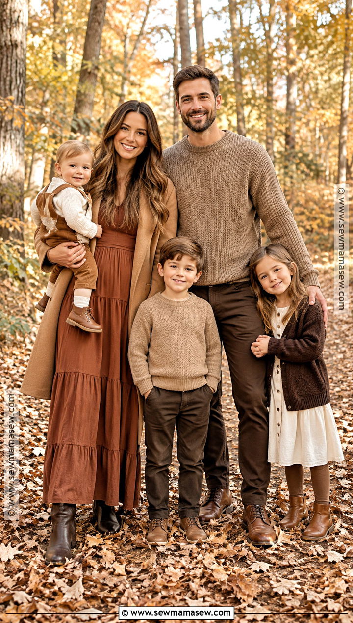 Monochrome Brown Fall Family Photo Outfits - 15 family photo outfit fall color schemes ideas