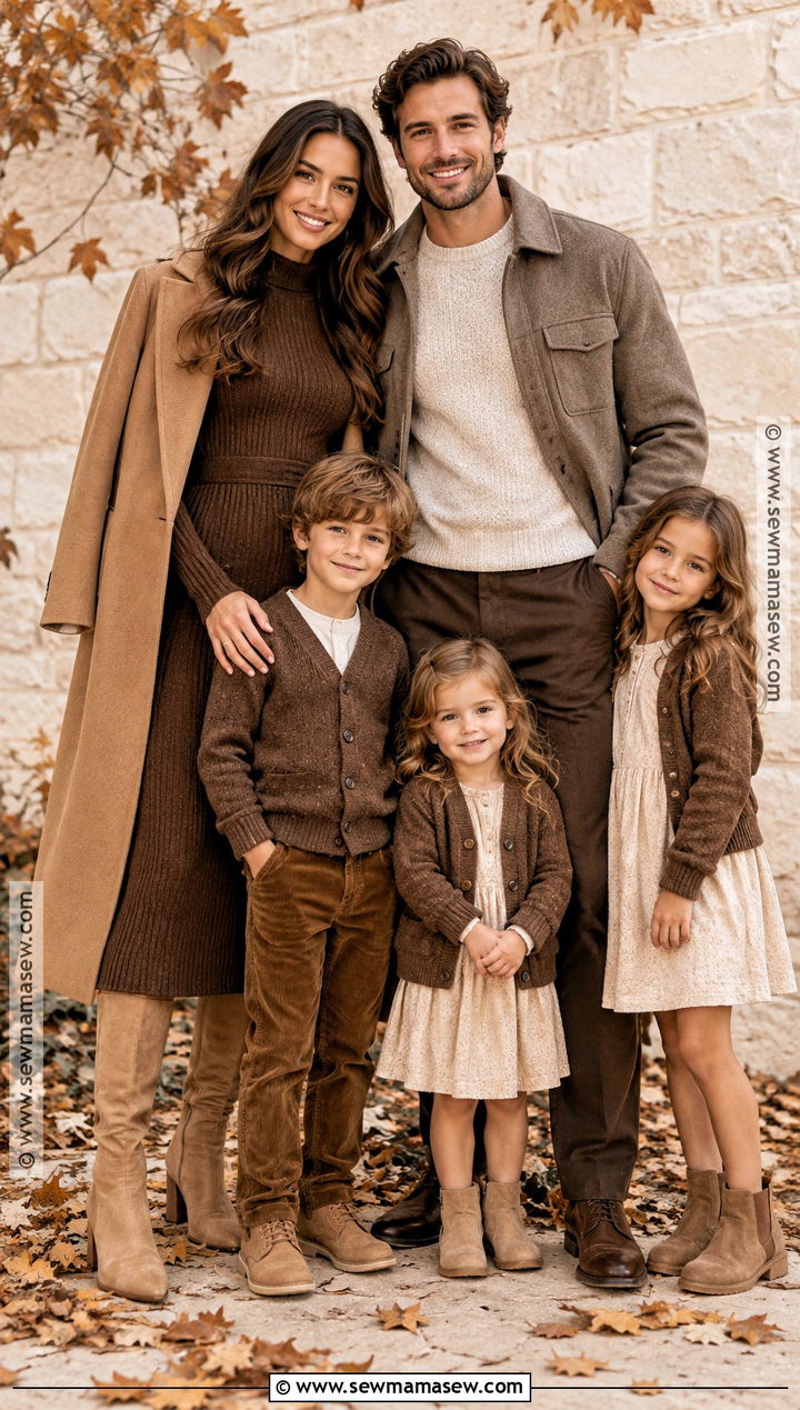 Monochrome Brown Fall Family Picture Outfits - 15 fall theme family picture outfits
