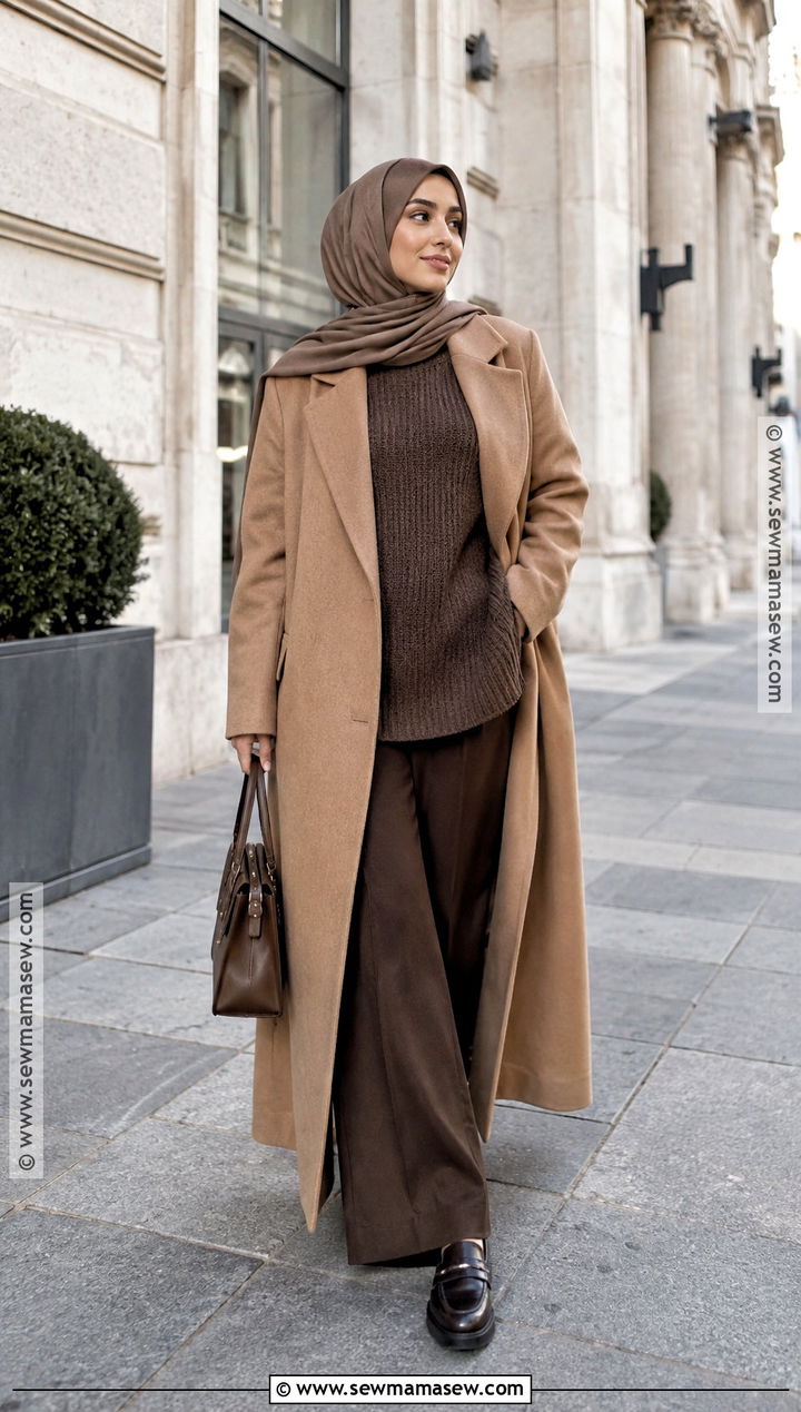 Monochrome Brown Fall Hijab Outfit - 15 fall hijab style ideas