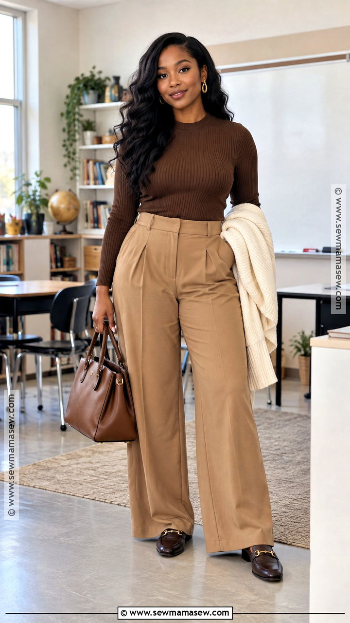 Monochrome Brown Fall Teacher Outfit - 20 fall outfit ideas for teachers