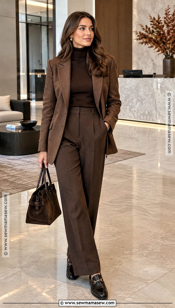 Monochrome Brown Fall Work Outfit - 25 professional fall outfits for women