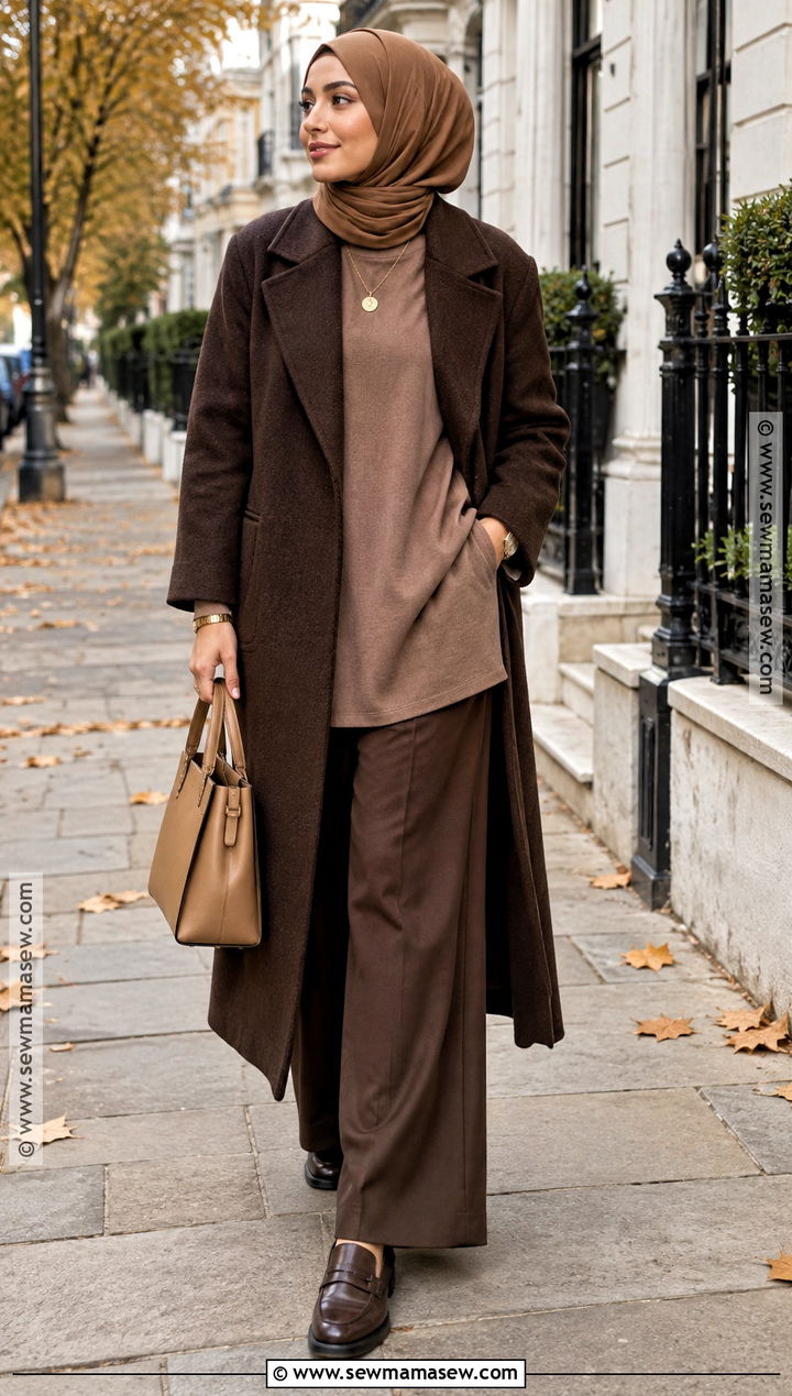 Monochrome Brown Hijab Outfit - 20 fall outfits for hijabis