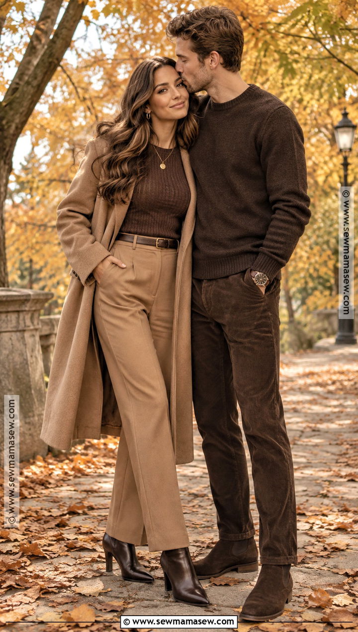 Monochrome Brown Knit Fall Engagement Outfit - 15 casual engagement pictures outfits fall