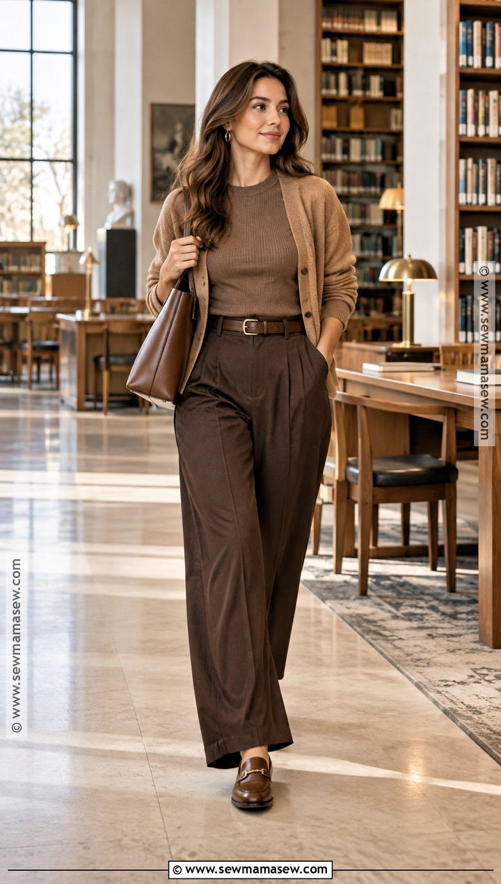 Monochrome Brown Library Outfit - 15 fall library outfit ideas