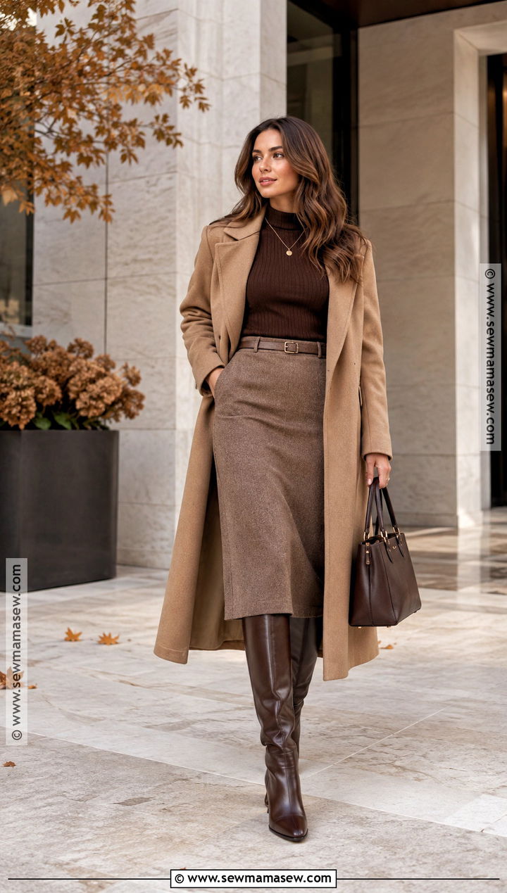 Monochrome Brown Outfit With Tall Boots - 15 fall tall boots outfit 2026