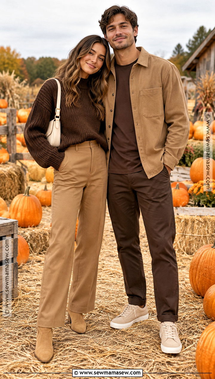 Monochrome Brown Pumpkin Patch Couple Outfit - 20 matching pumpkin patch outfits for couples
