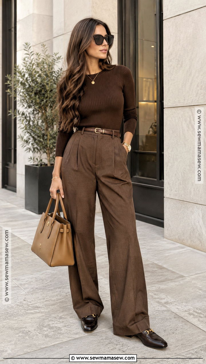 Monochrome Brown September Outfit - 15 september style challenge ideas
