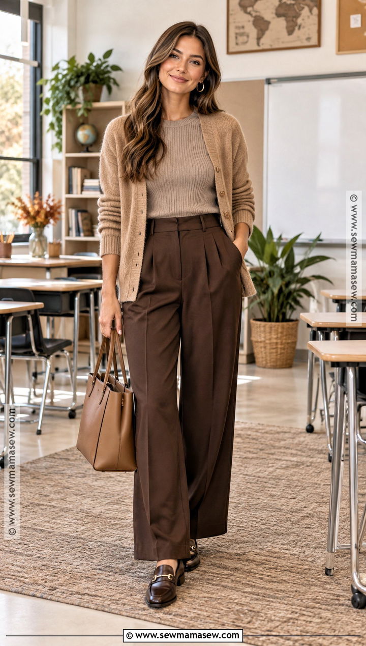 Monochrome Brown Teacher Fall Outfit - 25 teacher fall outfits