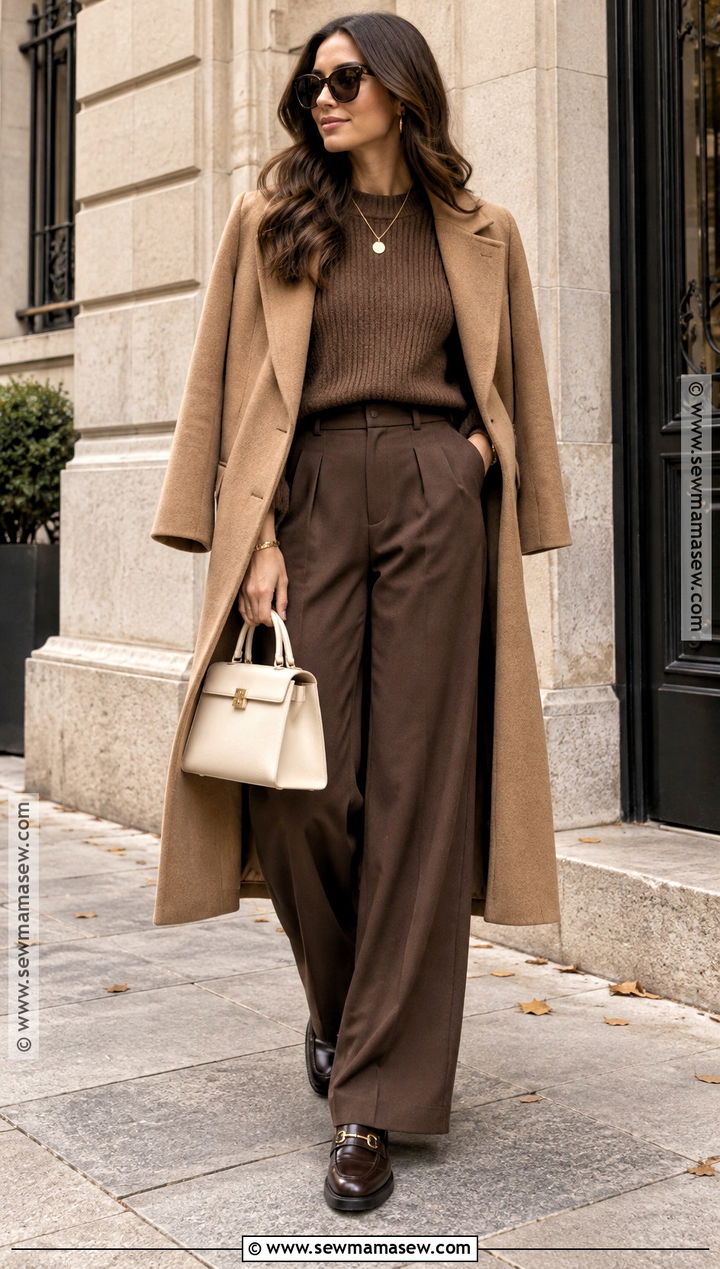 Monochrome Brown Trousers Outfit - 25 autumn lookbook ideas