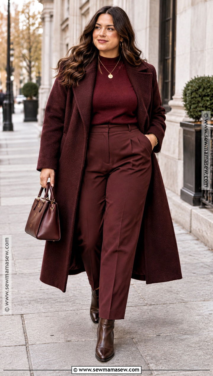 Monochrome Burgundy Autumn Street Outfit - 15 autumn street style ideas 2026