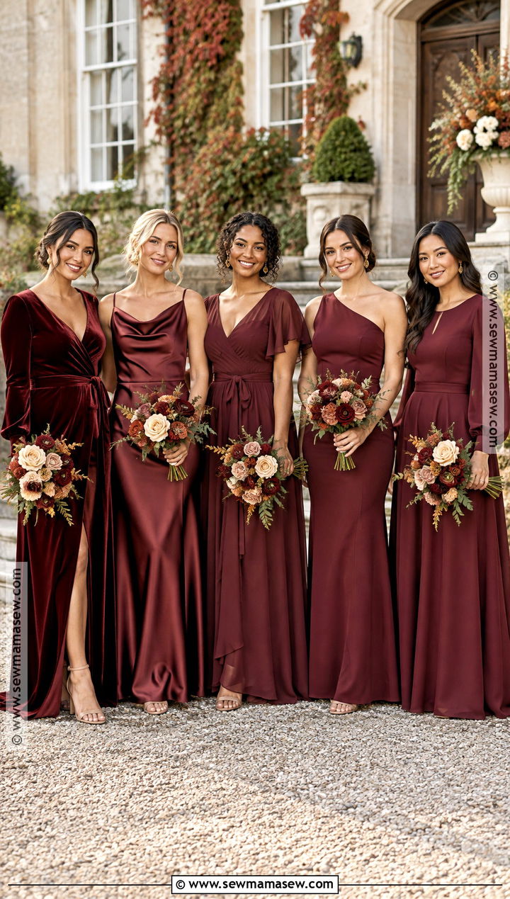 Monochrome Burgundy Bridesmaid Dresses - 15 Fall Mix Matched Bridesmaid Dresses