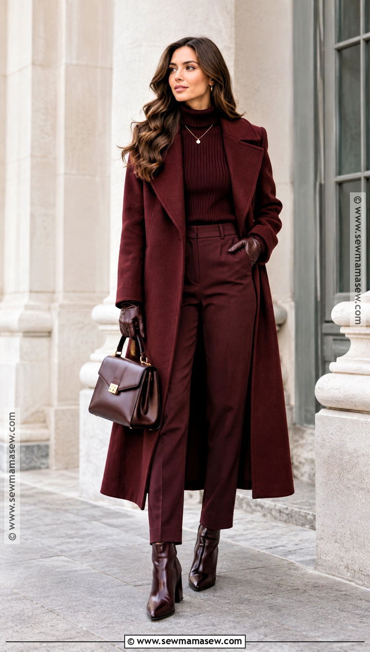 Monochrome Burgundy Cold Fall Outfit - 15 cold fall outfits 2026