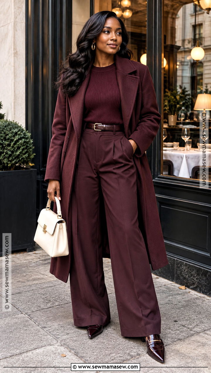 Monochrome Burgundy Fall Brunch Outfit - 15 fall 2026 brunch outfit ideas