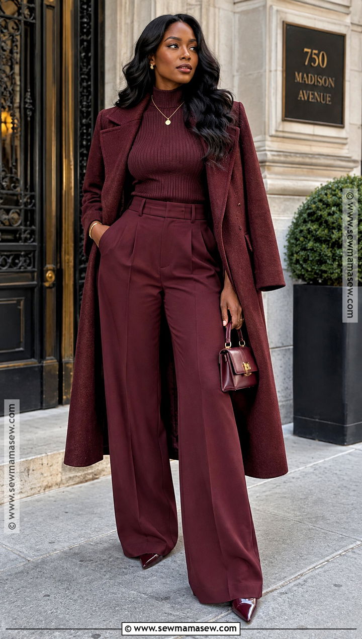 Monochrome Burgundy Fall Date Night Outfit - 25 fall date night outfit ideas for black women
