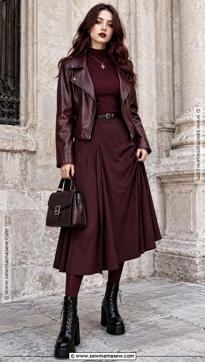 Monochrome Burgundy Goth Fall Outfit - 20 alternative fall fashion ideas