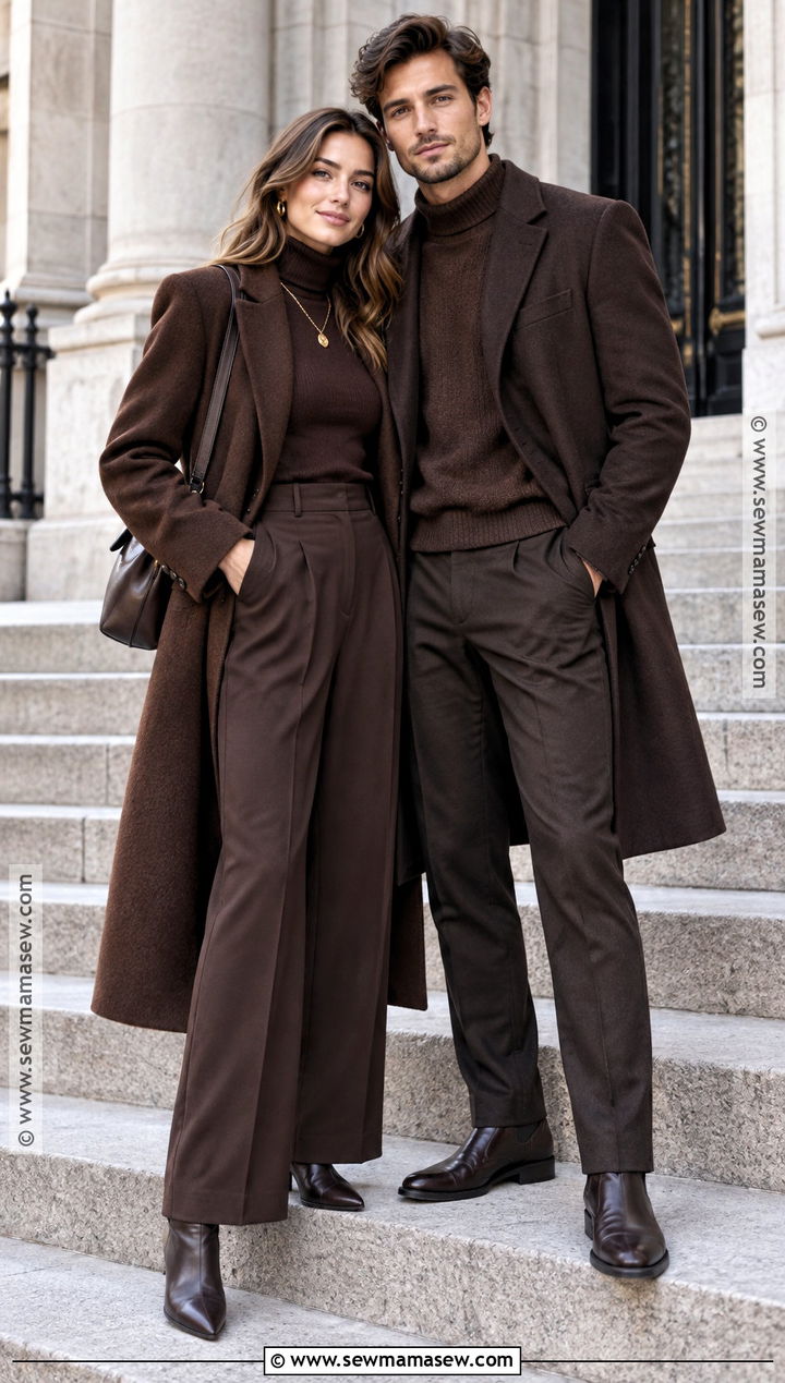 Monochrome Chocolate Brown City Engagement Outfit - 15 fall city engagement pictures outfit ideas