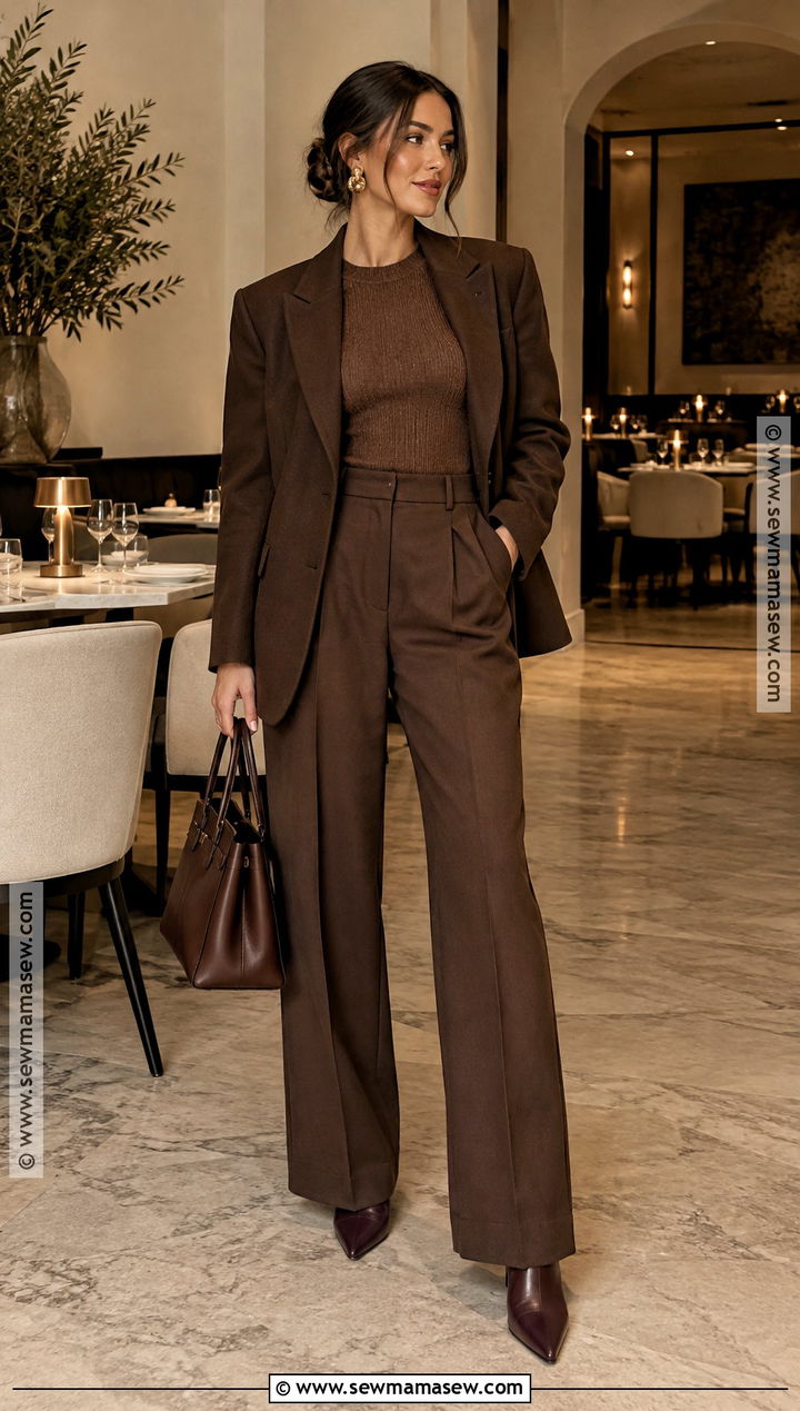 Monochrome Chocolate Brown Fall Dinner Outfit - 20 fall dinner outfit dressy ideas