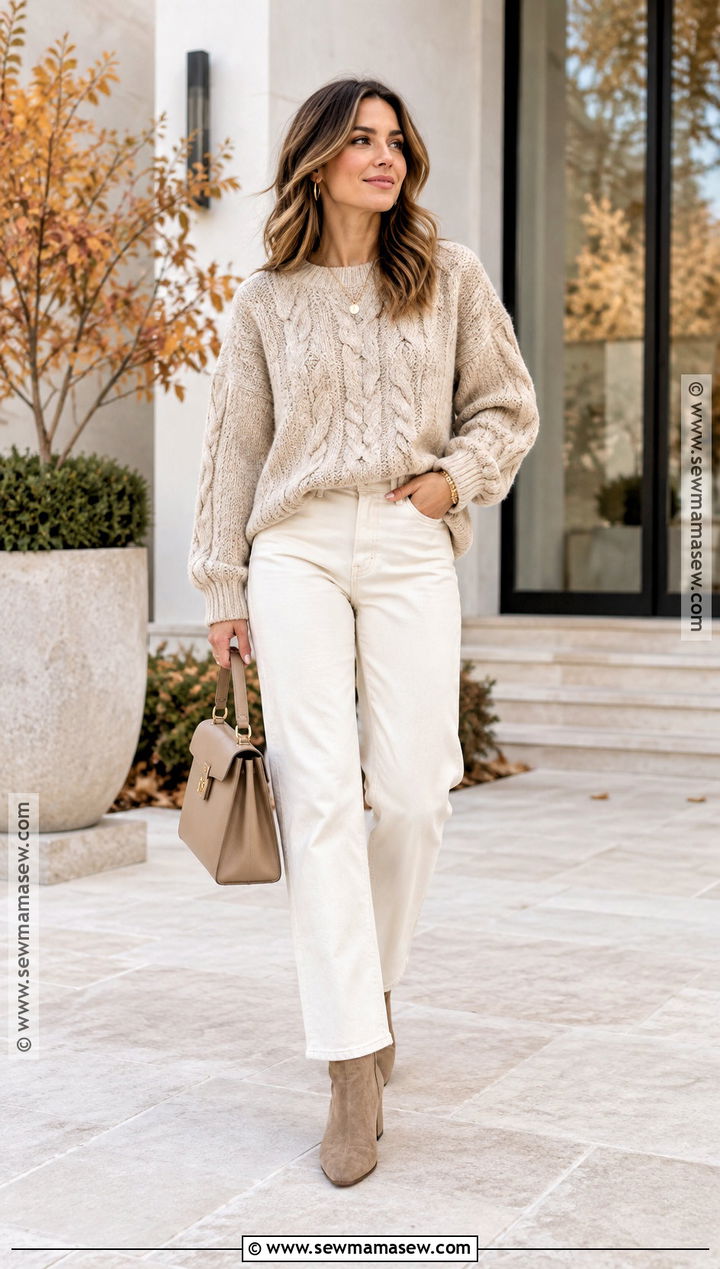 Monochrome Chunky Knit Sweater Outfit - 15 Chunky Knit Sweater Fall Style Ideas