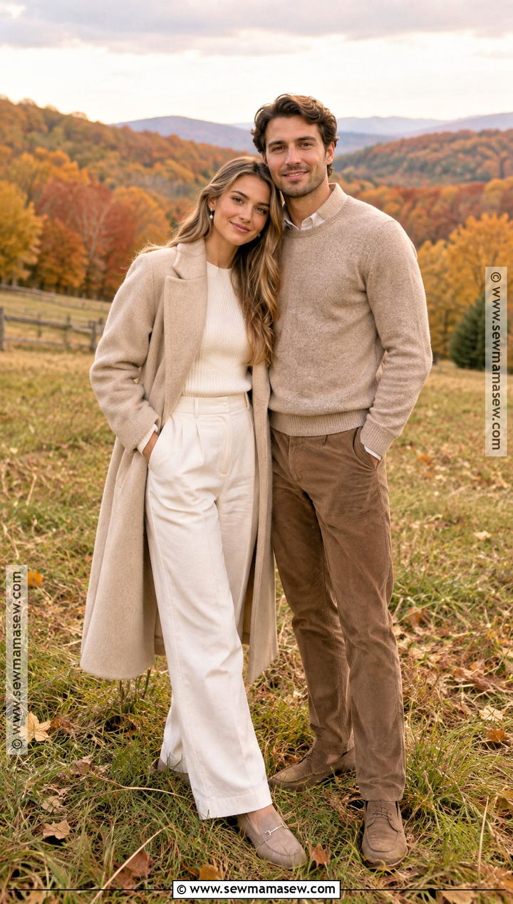 Monochrome Cream Autumn Engagement Photo Outfit - 20 autumn engagement photos outfits