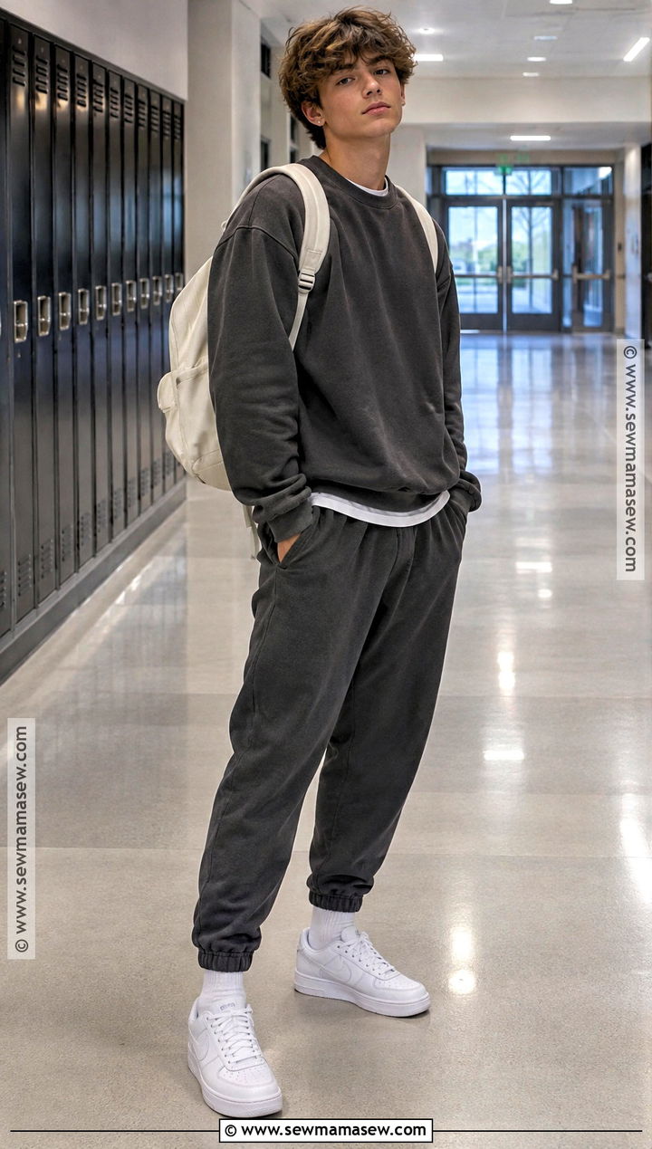 Monochrome Fall Outfit With A Sweatshirt And Joggers - 20 teenage fall outfits