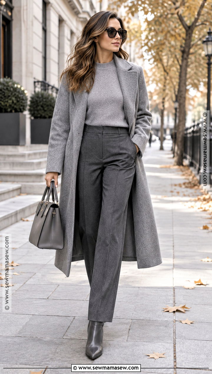 Monochrome Fall Outfit With a Long Wool Coat - 20 Sophisticated Fall Outfits