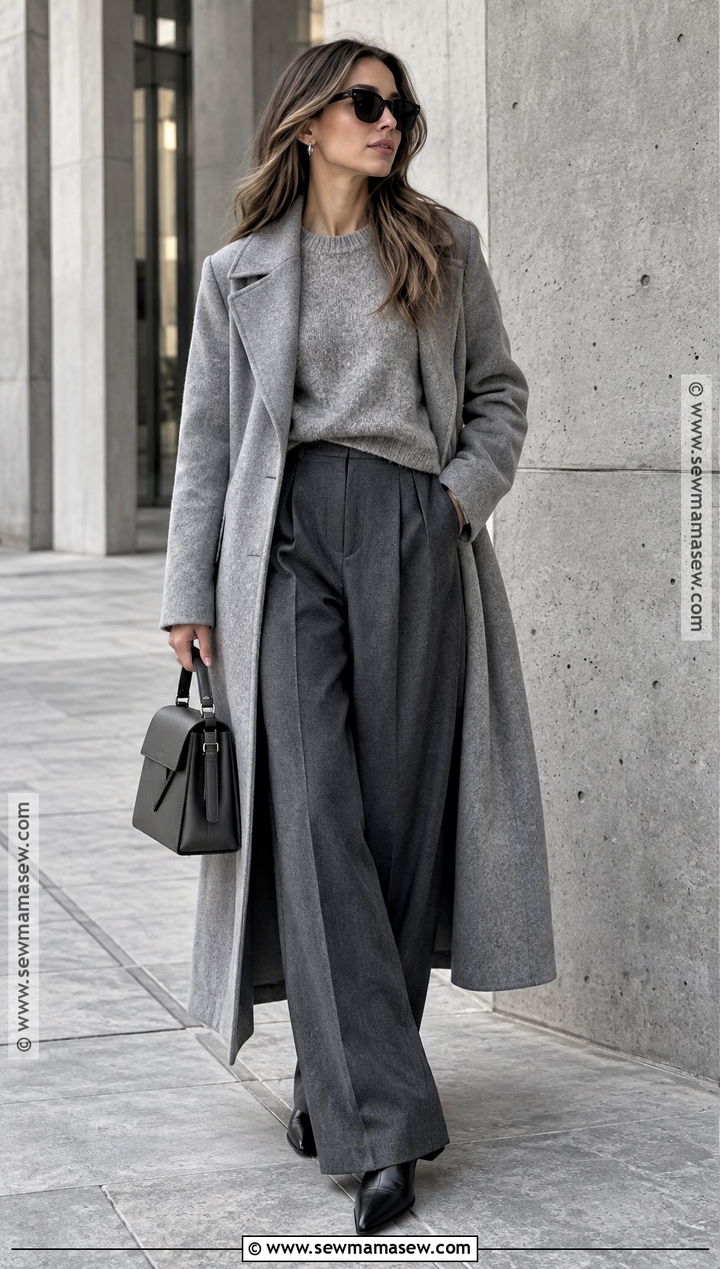 Monochrome Gray Coat and Trousers Street Style - 20 Street Style Fall Winter Ideas