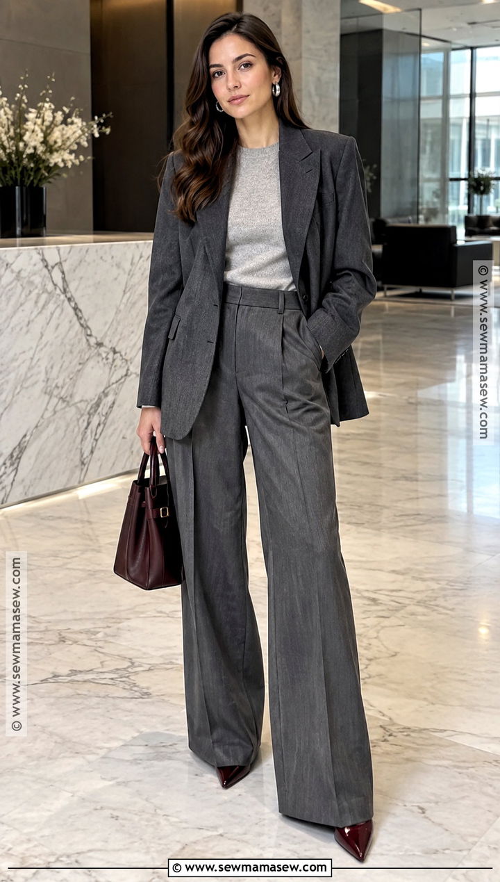 Monochrome Gray Suit Fall Office Outfit - 15 2026 Fall Office Outfits