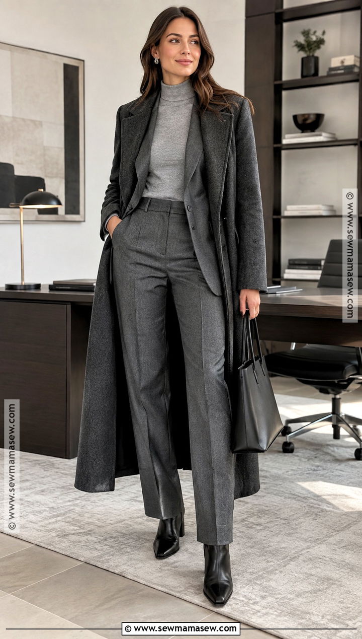 Monochrome Gray Suit With Ankle Boots - 25 Fall Corporate Outfits for Women