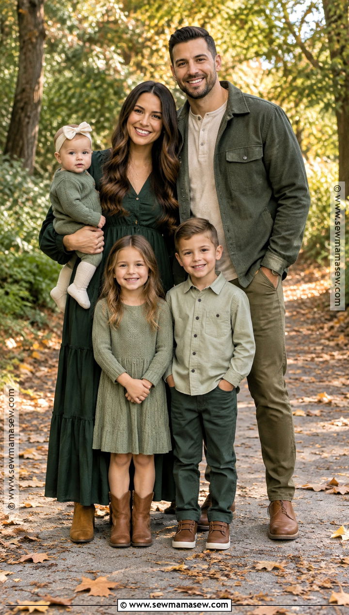 Monochrome Green Family Photo Outfits - 15 fall green family pictures outfits