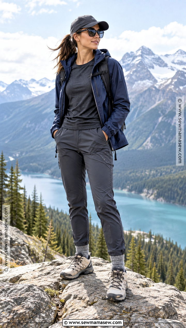 Monochrome Hiking Set and Windbreaker Banff Outfit - 15 banff hiking outfit fall ideas