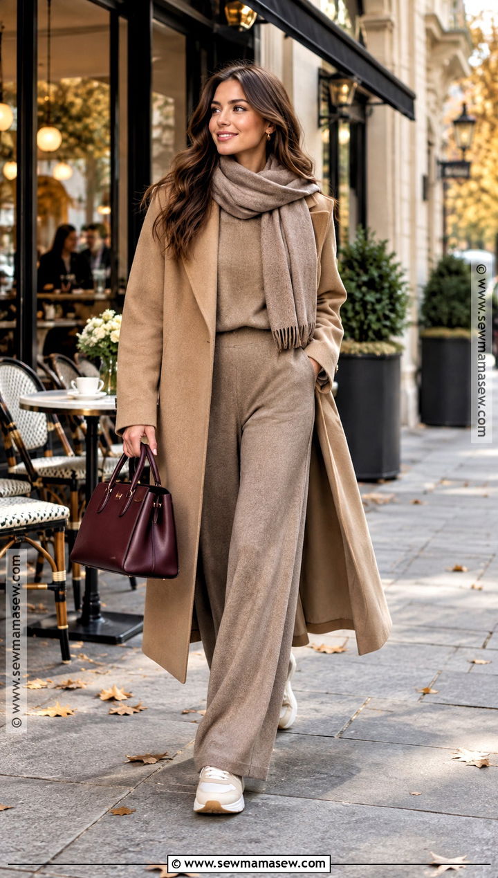 Monochrome Knit Set And Long Coat Fall Coffee Run Outfit - 15 coffee run outfit fall ideas