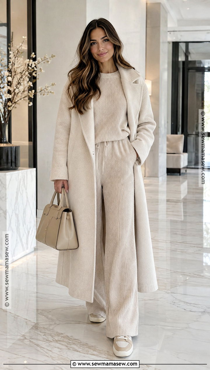 Monochrome Knit Set With Long Coat - 15 Fall Winter 2026 Outfit Ideas